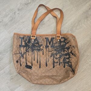 L.A.M.B. Tan and Black Graphic Tote Bag